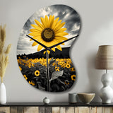 Yellow Brown Sunflower Field Emergent Sunflower II - Asymmetric Metal Wall Clock