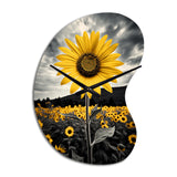 Yellow Brown Sunflower Field Emergent Sunflower II - Asymmetric Metal Wall Clock
