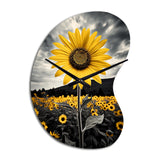 Yellow Brown Sunflower Field Emergent Sunflower II - Asymmetric Metal Wall Clock