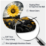 Yellow Brown Sunflower Field Emergent Sunflower II - Asymmetric Metal Wall Clock