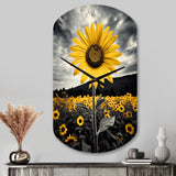 Yellow Brown Sunflower Field Emergent Sunflower II - Asymmetric Metal Wall Clock