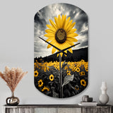 Yellow Brown Sunflower Field Emergent Sunflower II - Asymmetric Metal Wall Clock