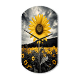 Yellow Brown Sunflower Field Emergent Sunflower II - Asymmetric Metal Wall Clock