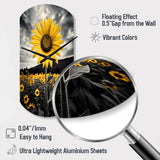 Yellow Brown Sunflower Field Emergent Sunflower II - Asymmetric Metal Wall Clock