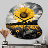 Yellow Brown Sunflower Field Emergent Sunflower II - Asymmetric Metal Wall Clock