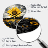 Yellow Brown Sunflower Field Emergent Sunflower II - Asymmetric Metal Wall Clock
