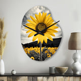 Yellow Brown Sunflower Field Emergent Sunflower II - Asymmetric Metal Wall Clock
