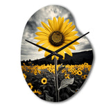 Yellow Brown Sunflower Field Emergent Sunflower II - Asymmetric Metal Wall Clock