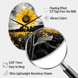 Yellow Brown Sunflower Field Emergent Sunflower II - Asymmetric Metal Wall Clock