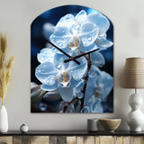 Blue White Flower Field Pearlescent Orchids - Asymmetric Metal Wall Clock