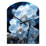 Blue White Flower Field Pearlescent Orchids - Asymmetric Metal Wall Clock