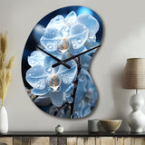 Blue White Flower Field Pearlescent Orchids - Asymmetric Metal Wall Clock