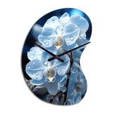 Blue White Flower Field Pearlescent Orchids - Asymmetric Metal Wall Clock