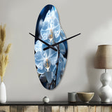 Blue White Flower Field Pearlescent Orchids - Asymmetric Metal Wall Clock