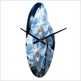 Blue White Flower Field Pearlescent Orchids - Asymmetric Metal Wall Clock