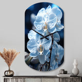 Blue White Flower Field Pearlescent Orchids - Asymmetric Metal Wall Clock