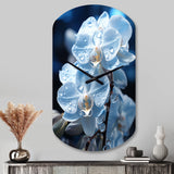 Blue White Flower Field Pearlescent Orchids - Asymmetric Metal Wall Clock