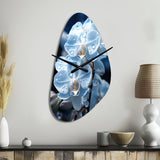 Blue White Flower Field Pearlescent Orchids - Asymmetric Metal Wall Clock