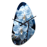 Blue White Flower Field Pearlescent Orchids - Asymmetric Metal Wall Clock