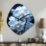 Blue White Flower Field Pearlescent Orchids - Asymmetric Metal Wall Clock