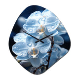 Blue White Flower Field Pearlescent Orchids - Asymmetric Metal Wall Clock