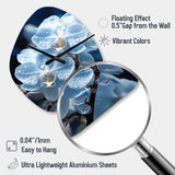 Blue White Flower Field Pearlescent Orchids - Asymmetric Metal Wall Clock