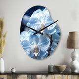 Blue White Flower Field Pearlescent Orchids - Asymmetric Metal Wall Clock