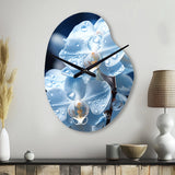 Blue White Flower Field Pearlescent Orchids - Asymmetric Metal Wall Clock
