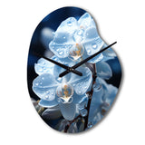 Blue White Flower Field Pearlescent Orchids - Asymmetric Metal Wall Clock