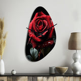 Red Black Rose Elegance I - Asymmetric Metal Wall Clock
