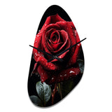 Red Black Rose Elegance I - Asymmetric Metal Wall Clock