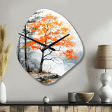 Orange And Grey Forest Autumn Elegance I - Asymmetric Metal Wall Clock
