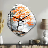 Orange And Grey Forest Autumn Elegance I - Asymmetric Metal Wall Clock