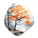Orange And Grey Forest Autumn Elegance I - Asymmetric Metal Wall Clock