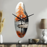 Orange And Grey Forest Autumn Elegance II - Asymmetric Metal Wall Clock