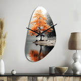 Orange And Grey Forest Autumn Elegance II - Asymmetric Metal Wall Clock