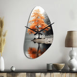 Orange And Grey Forest Autumn Elegance II - Asymmetric Metal Wall Clock