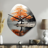 Orange And Grey Forest Autumn Elegance II - Asymmetric Metal Wall Clock