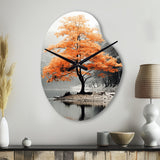 Orange And Grey Forest Autumn Elegance II - Asymmetric Metal Wall Clock