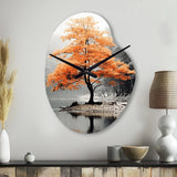 Orange And Grey Forest Autumn Elegance II - Asymmetric Metal Wall Clock