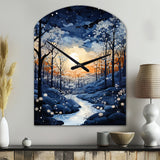 Forest Winter Blue Monochrome - Asymmetric Metal Wall Clock