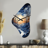 Forest Winter Blue Monochrome - Asymmetric Metal Wall Clock