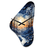 Forest Winter Blue Monochrome - Asymmetric Metal Wall Clock