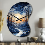 Forest Winter Blue Monochrome - Asymmetric Metal Wall Clock