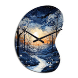 Forest Winter Blue Monochrome - Asymmetric Metal Wall Clock
