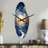 Forest Winter Blue Monochrome - Asymmetric Metal Wall Clock