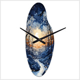 Forest Winter Blue Monochrome - Asymmetric Metal Wall Clock