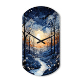 Forest Winter Blue Monochrome - Asymmetric Metal Wall Clock