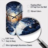 Forest Winter Blue Monochrome - Asymmetric Metal Wall Clock