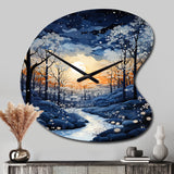 Forest Winter Blue Monochrome - Asymmetric Metal Wall Clock